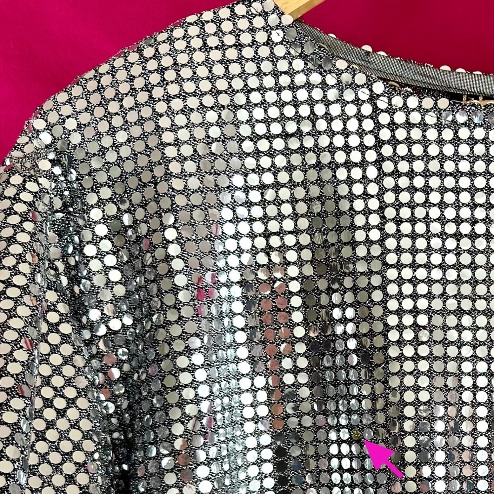 Vintage Silver Metallic Liquid Metal Top Tunic Medium 1980s Disco Party Glam - Picture 17 of 17